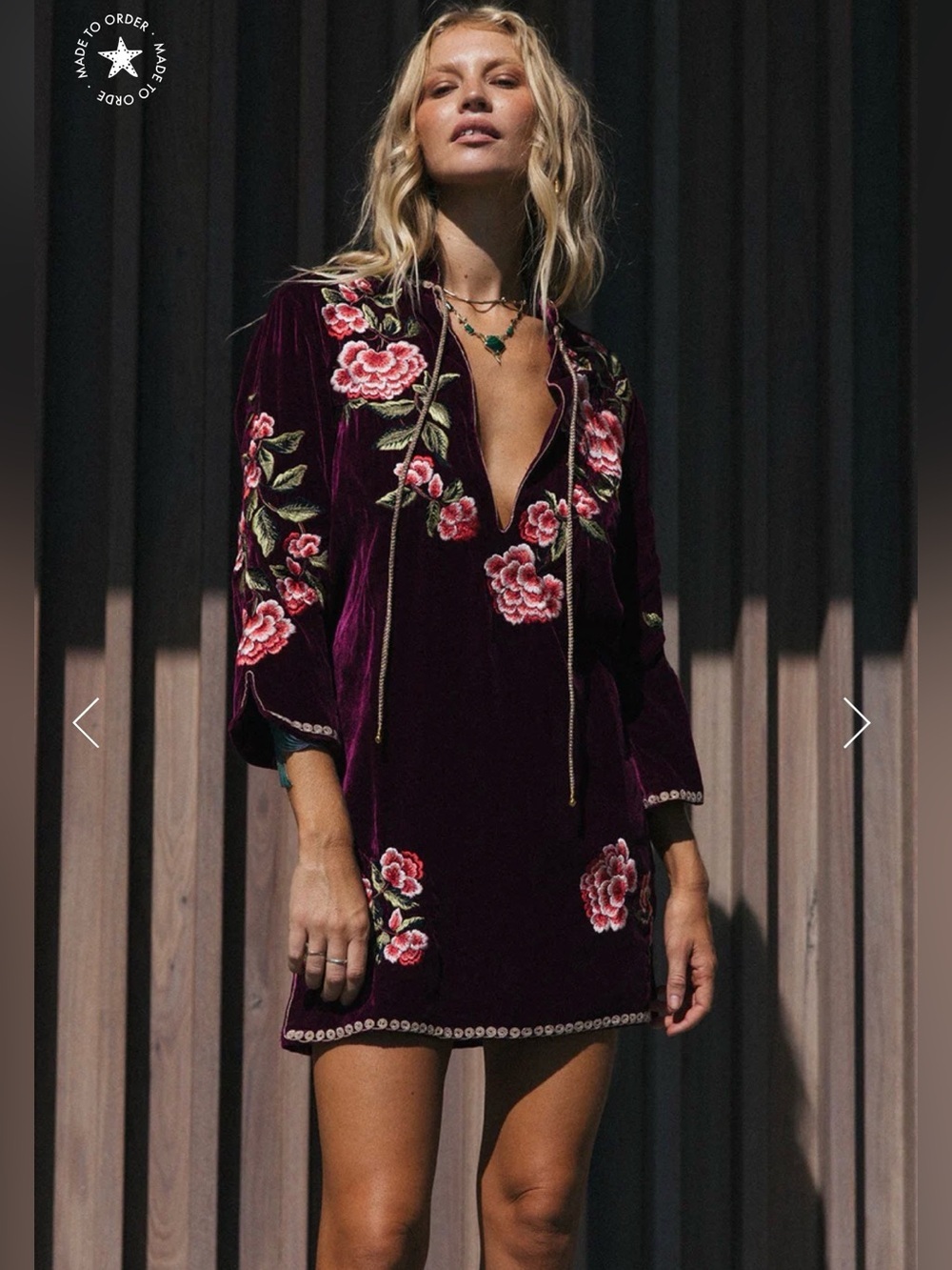 Chasing Unicorns Embroidered Like A Rolling Stone Silk Rose Velvet Tunic — Small